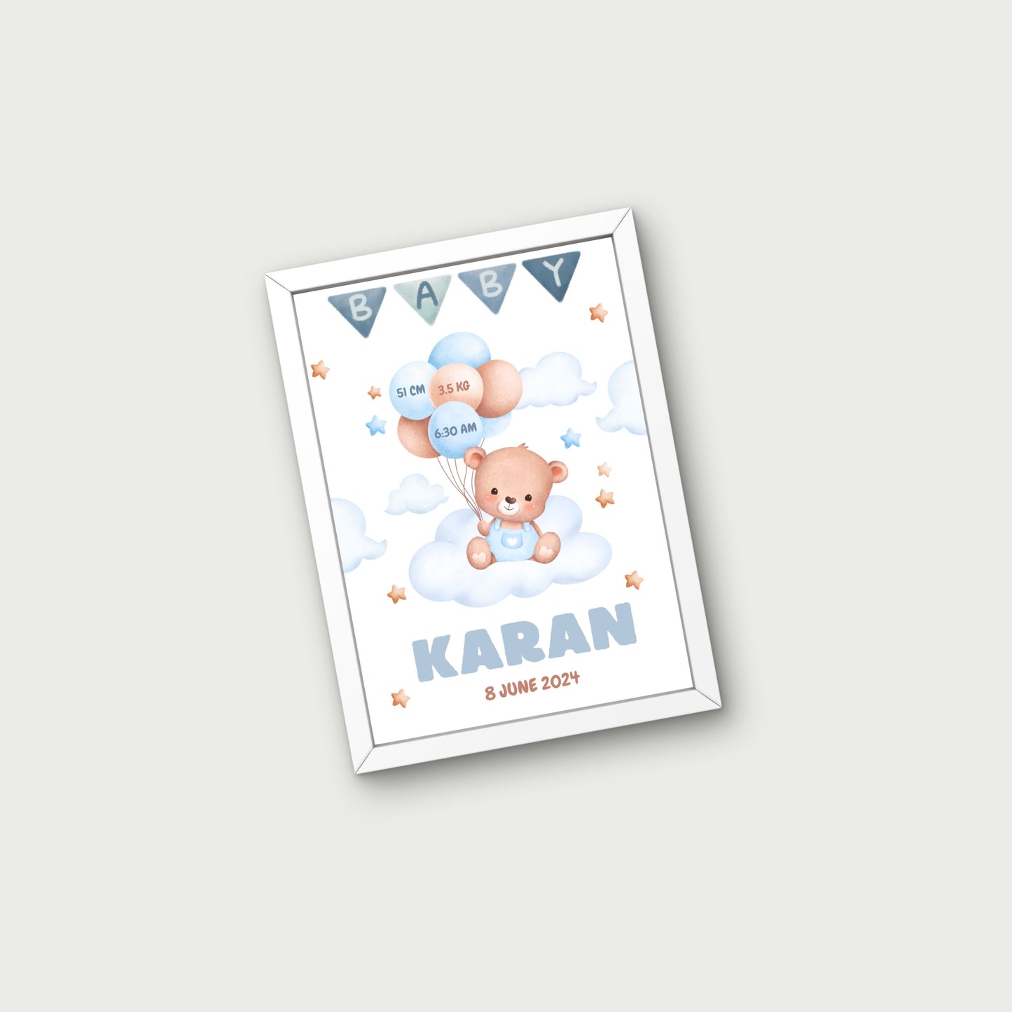 Personalized Birth Frame - Teddy Blue