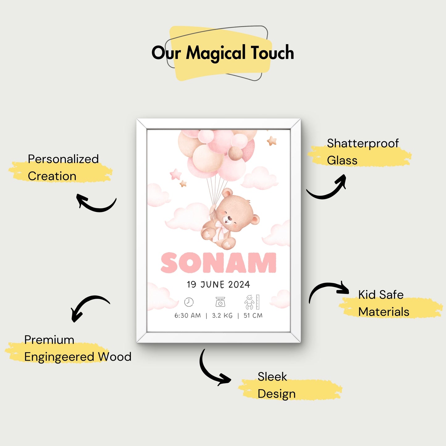 Personalized Birth Frame - Teddy Pink