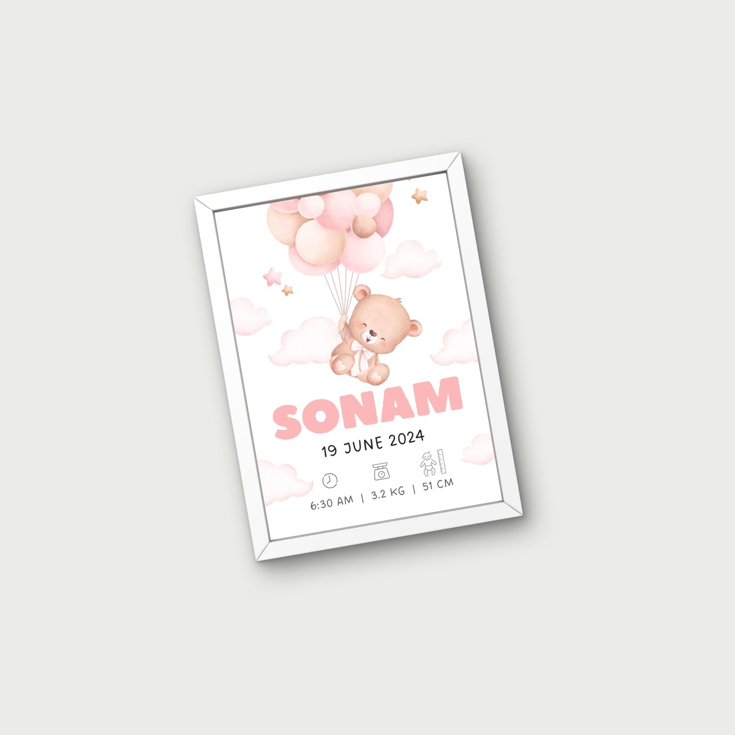 Personalized Birth Frame - Teddy Pink