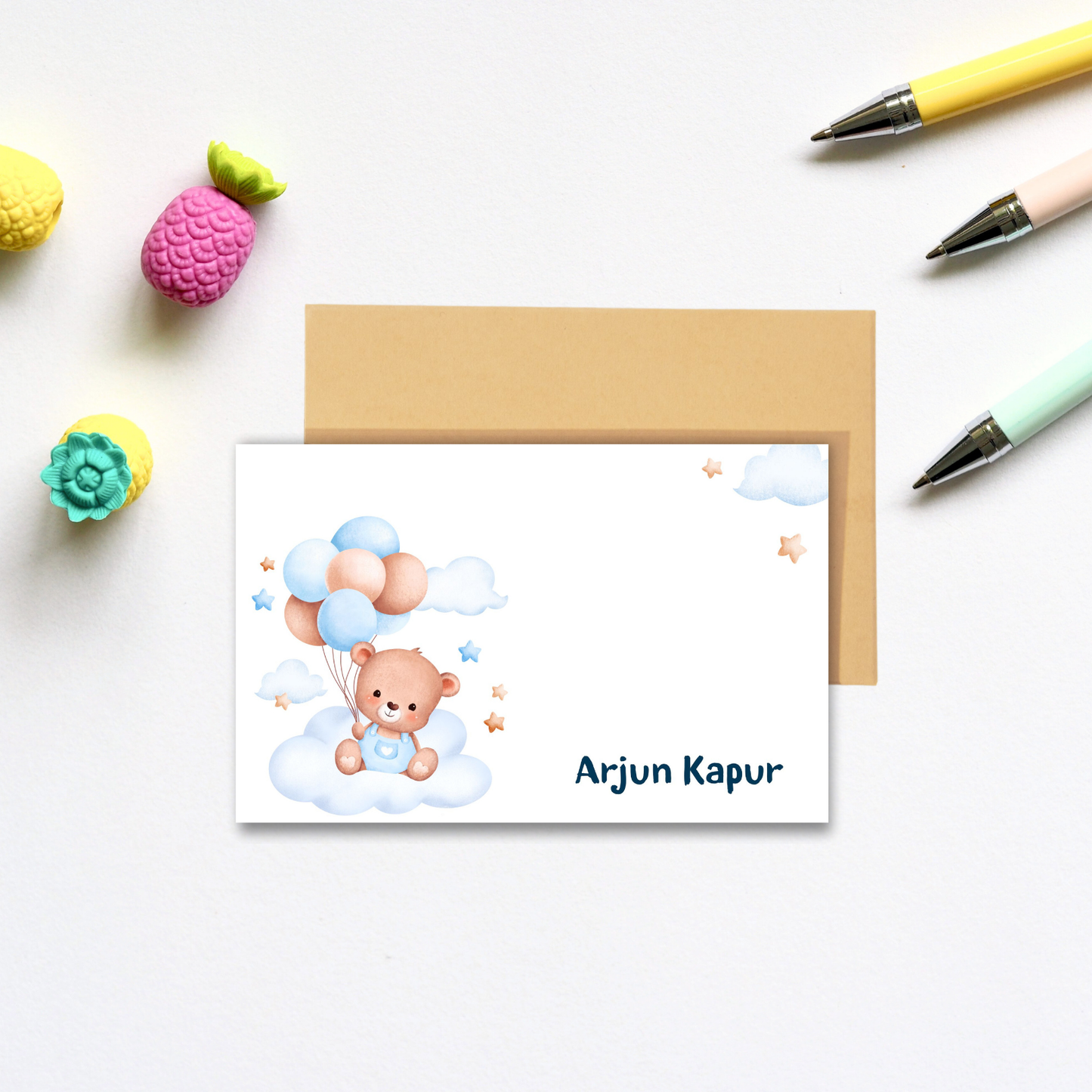 Personalized Notecard - Teddy Blue