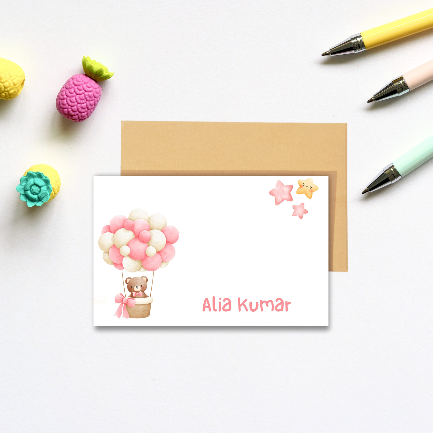 Personalized Notecard - Teddy Pink