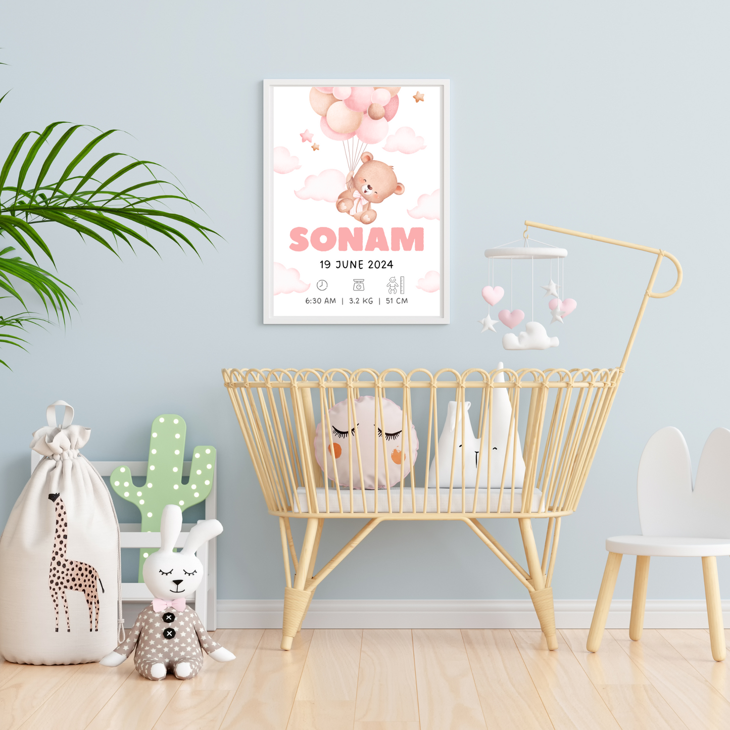 Personalized Birth Frame - Teddy Pink