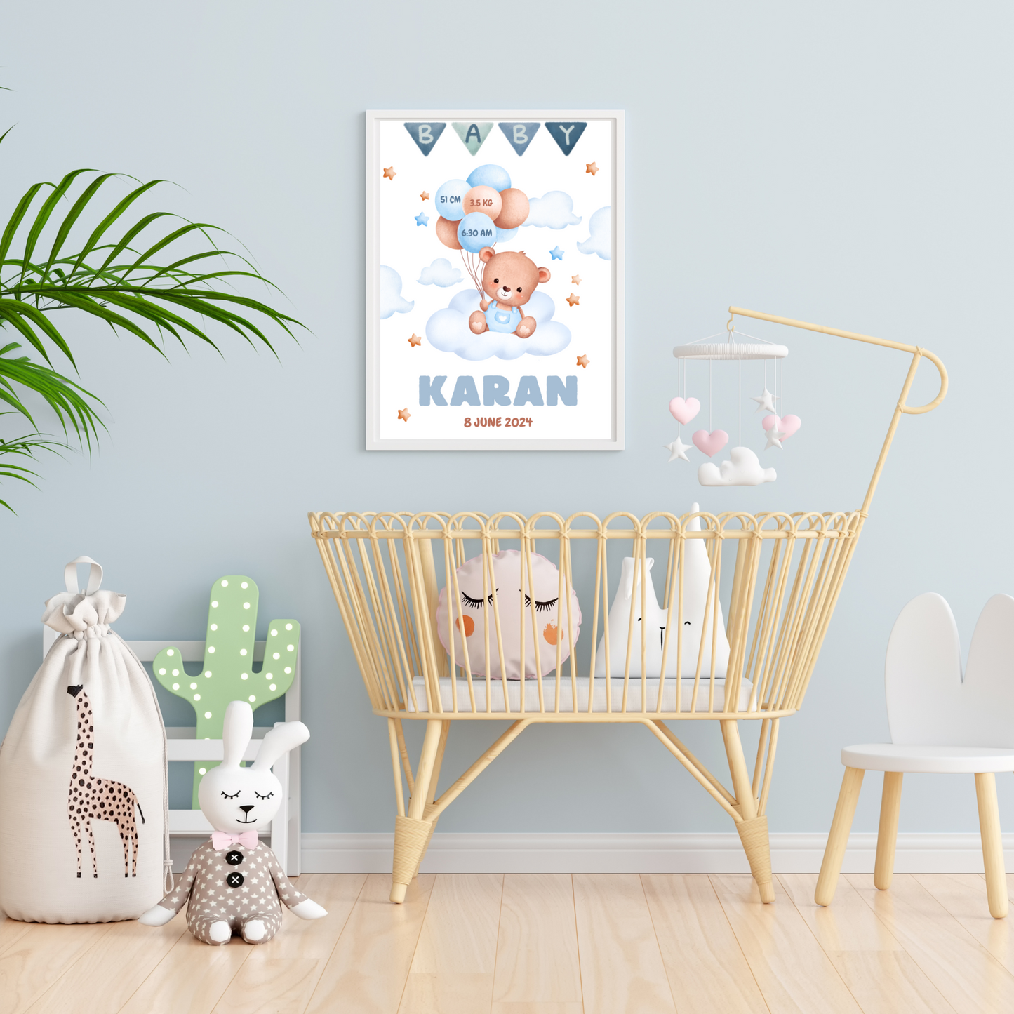 Personalized Birth Frame - Teddy Blue