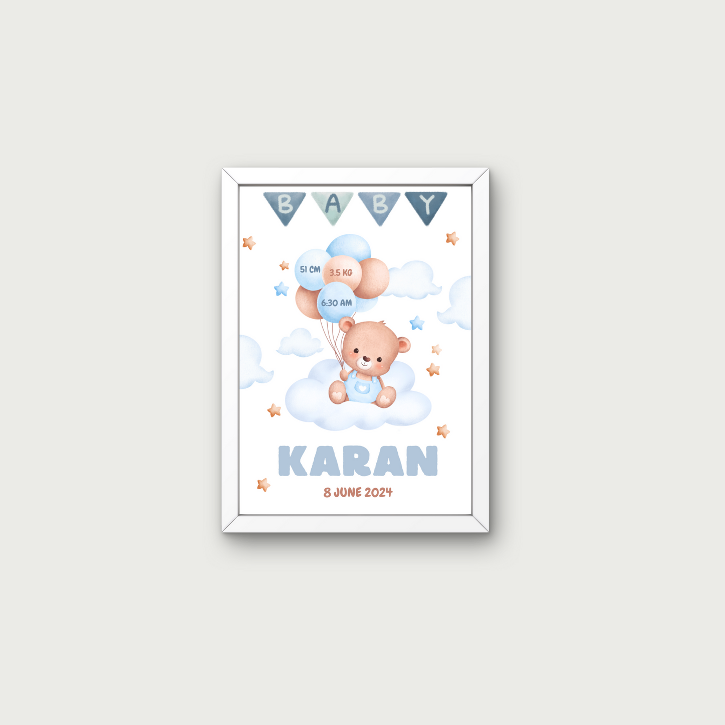 Personalized Birth Frame - Teddy Blue