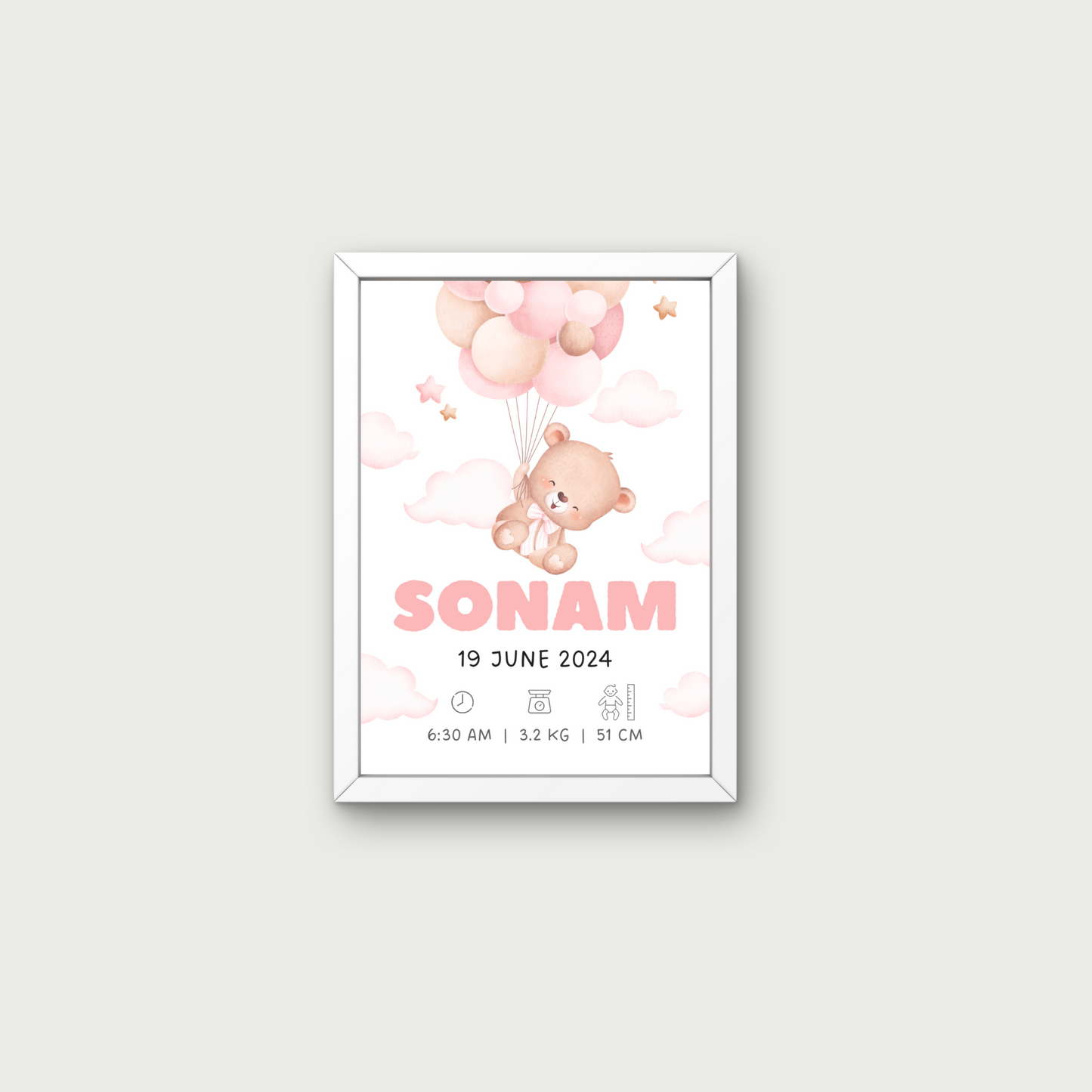 Personalized Birth Frame - Teddy Pink